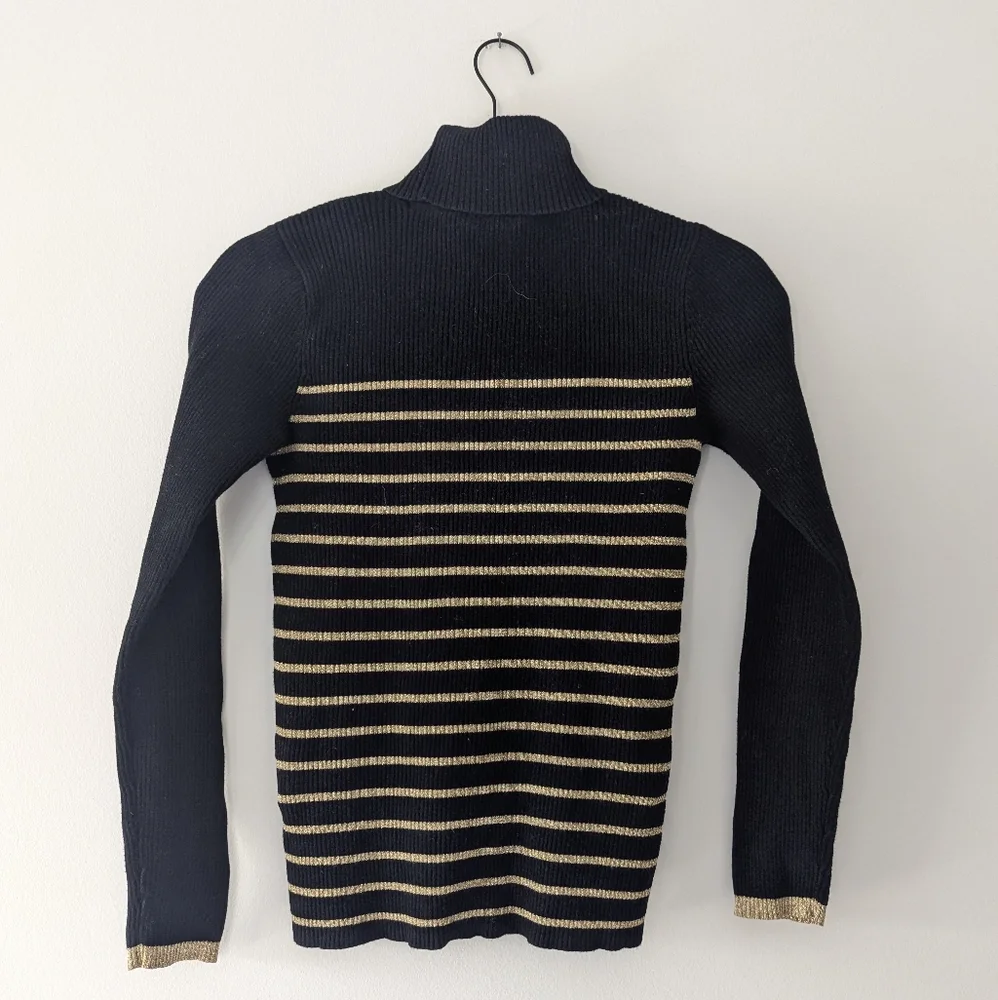 Lauren Ralph Lauren Vintage Turtleneck Striped Ribbed Sweater Speckled Gold - Picture 3 of 9